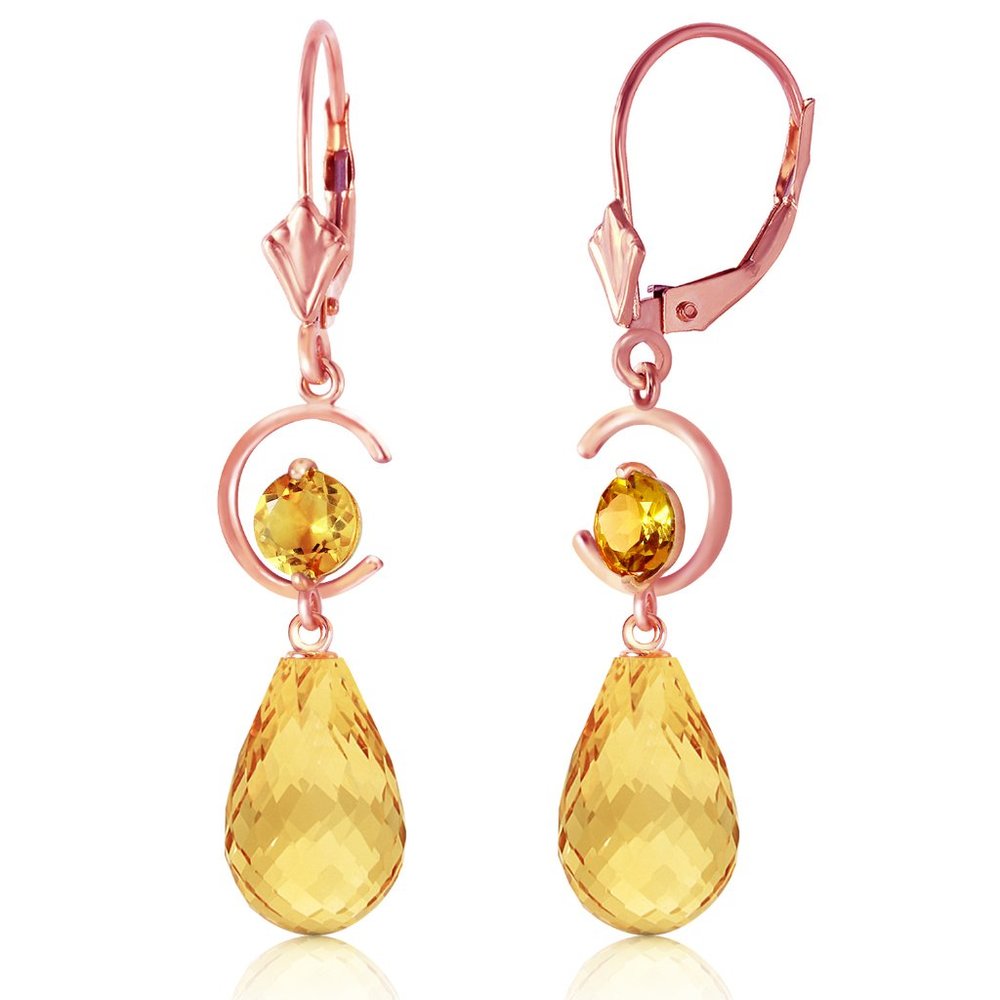14K. GOLD LEVER BACK EARRING WITH NATURAL CITRINES - Picture 1 of 6